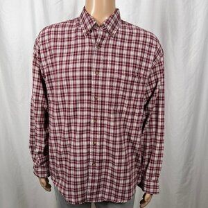 Eddie Bauer Mens Large Red White Plaid Casual Cotton Long Sleeve Button-Up Shirt